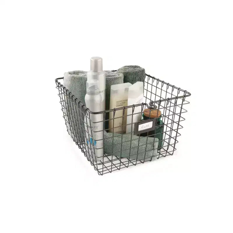 Panier de rangement moyen gris foncé : Armoire utilitaire en métal, Organisateur universel portable, 40,6 x 28,2 x 31,1 cm