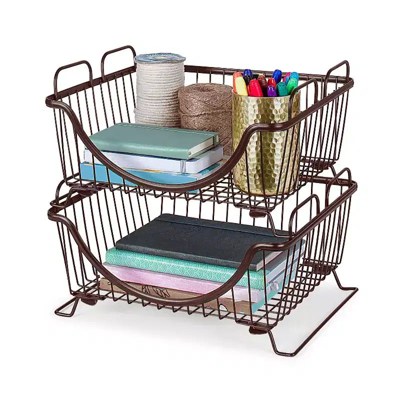 Plateau de rangement empilable argent : Rangement et organisation portables en métal, Armoire de rangement universelle