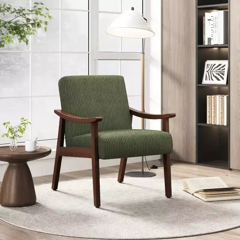Fauteuil en velours côtelé du milieu du siècle pour salon, chambre à coucher