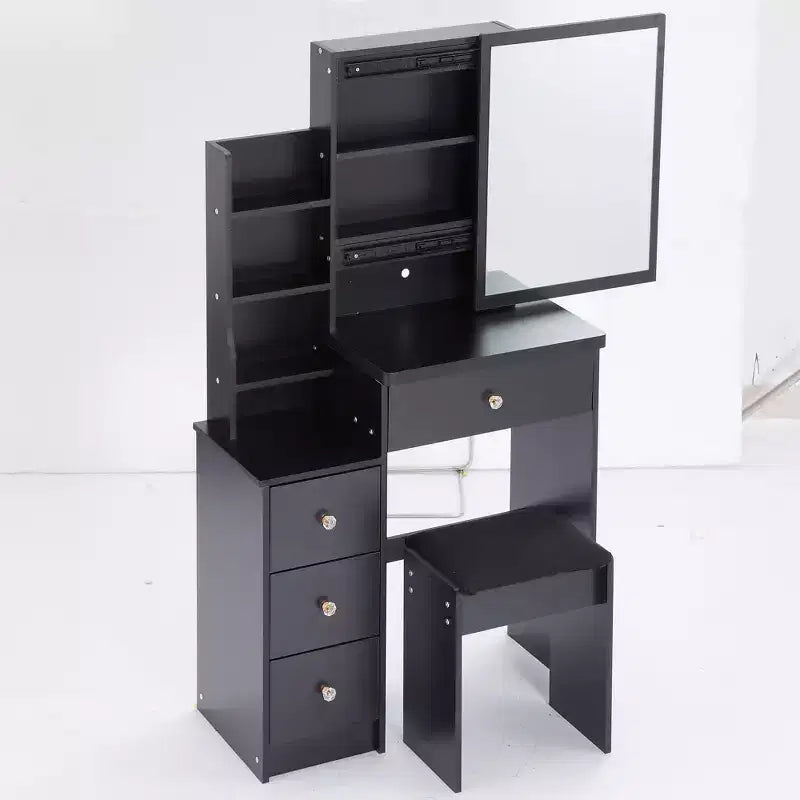 Coiffeuse petite taille à gauche avec tabouret rembourré, grand miroir coulissant, multi-couches