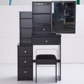 Coiffeuse petite taille à gauche avec tabouret rembourré, grand miroir coulissant, multi-couches