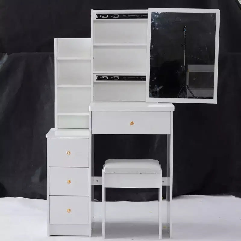 Small Size Left Bedside Cabinet Dressing Dressing Table + Cushioned Stool, Extra Large Sliding Mirror, Multi Layer