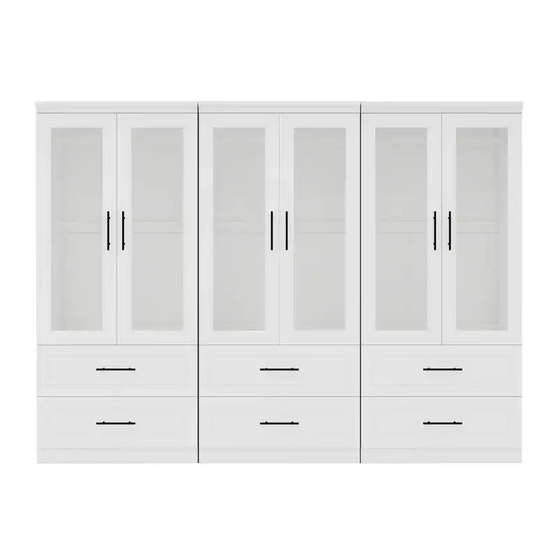 Keloyid White Wood 94.5 in. Armoire with 6 Drawers and 6 Doors