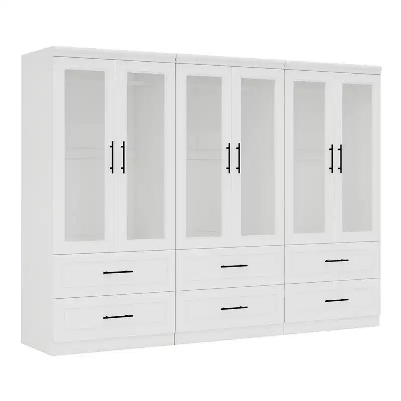 Armoire blanche en bois de 240 cm avec 6 tiroirs et 6 portes