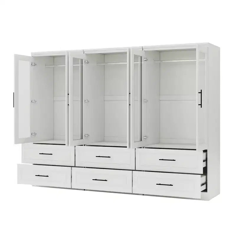 Armoire blanche en bois de 240 cm avec 6 tiroirs et 6 portes