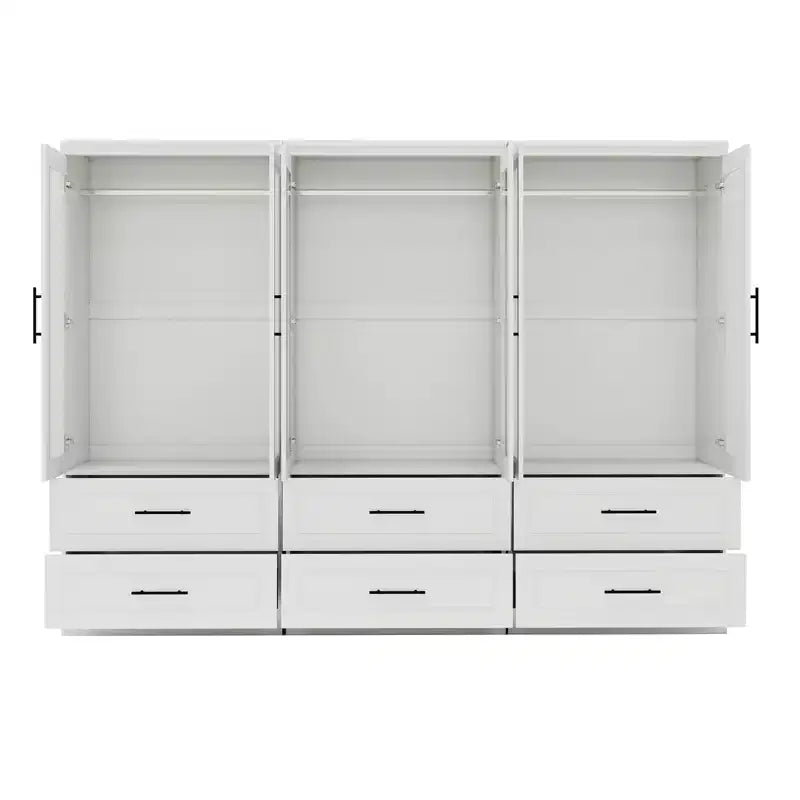 Armoire blanche en bois de 240 cm avec 6 tiroirs et 6 portes