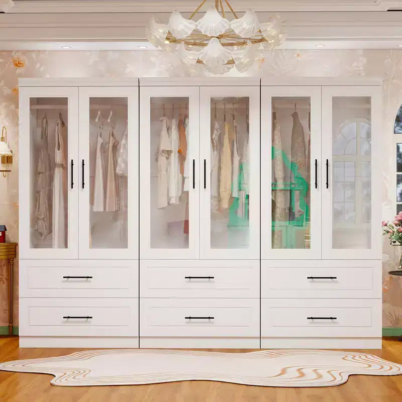 Armoire blanche en bois de 240 cm avec 6 tiroirs et 6 portes