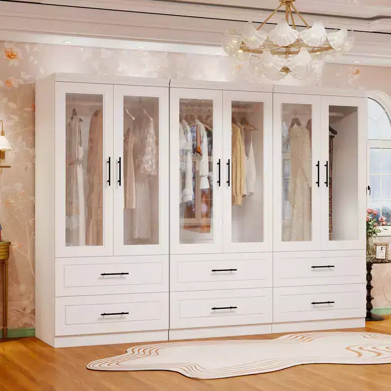 Armoire blanche en bois de 240 cm avec 6 tiroirs et 6 portes
