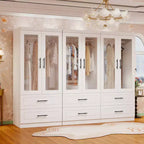 Armoire blanche en bois de 240 cm avec 6 tiroirs et 6 portes