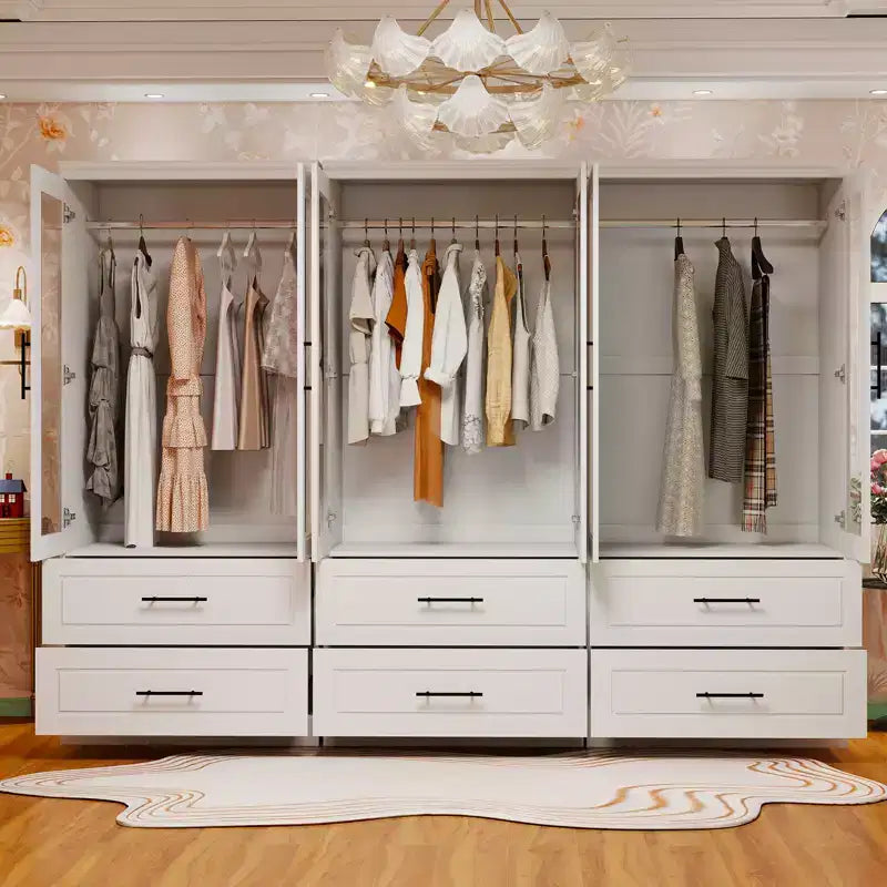 Armoire blanche en bois de 240 cm avec 6 tiroirs et 6 portes