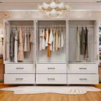 Armoire blanche en bois de 240 cm avec 6 tiroirs et 6 portes