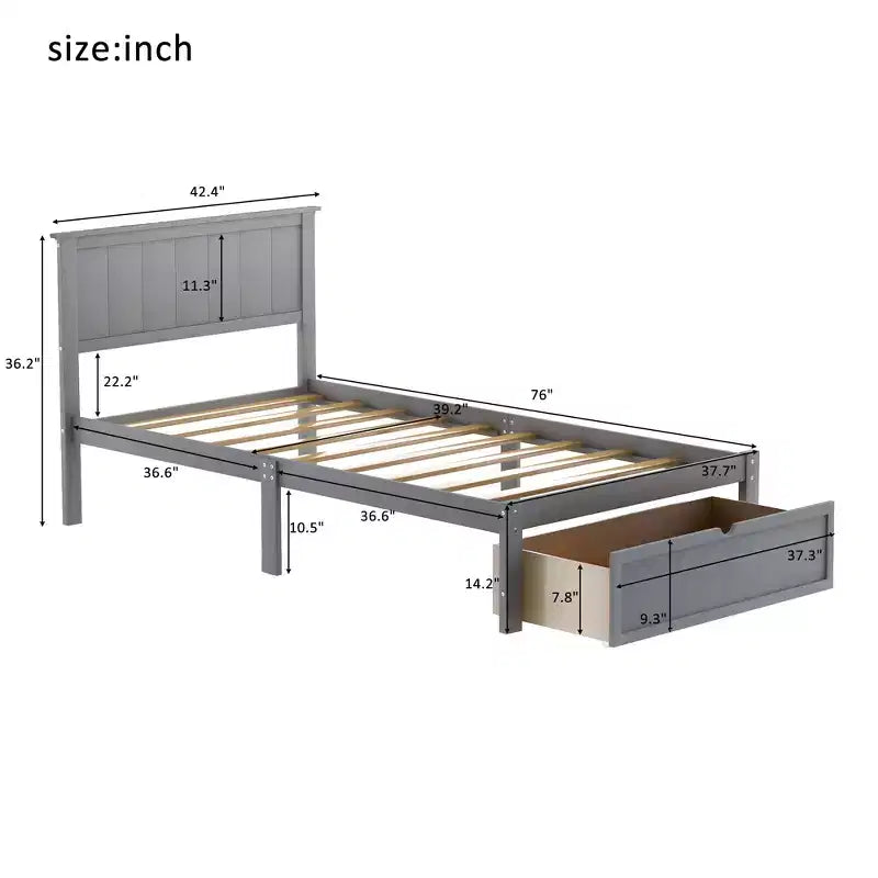 Lit plateforme double en bois avec tiroir de rangement