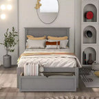 Lit plateforme double en bois avec tiroir de rangement