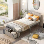 Lit plateforme double en bois avec tiroir de rangement