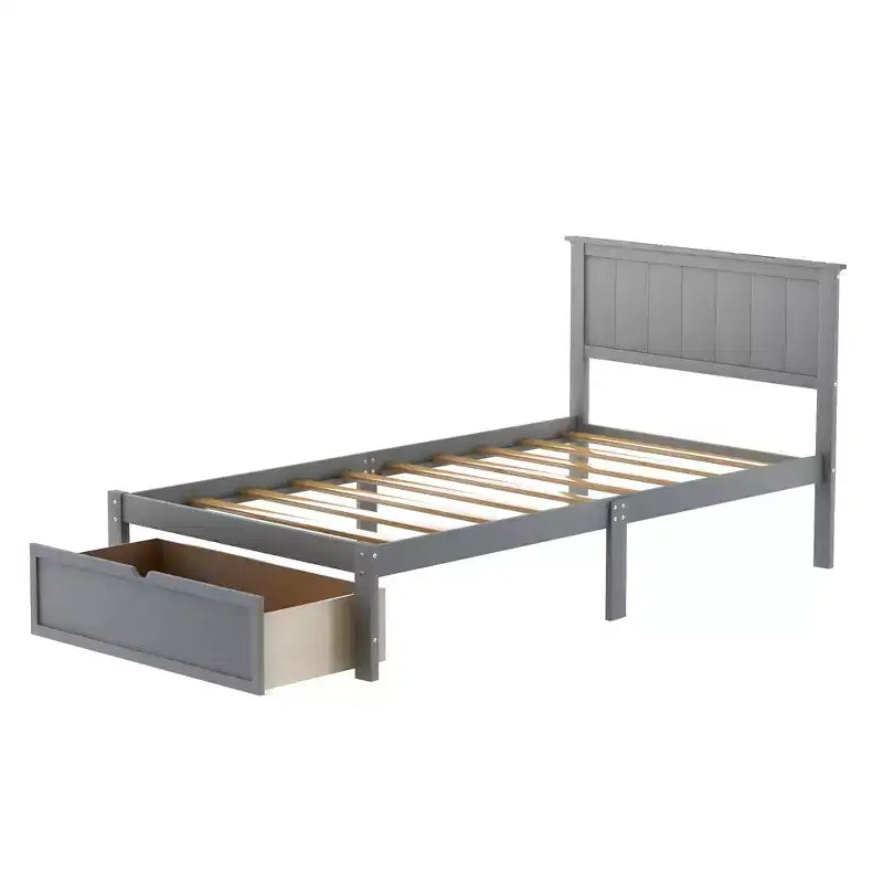 Lit plateforme double en bois avec tiroir de rangement