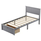 Lit plateforme double en bois avec tiroir de rangement