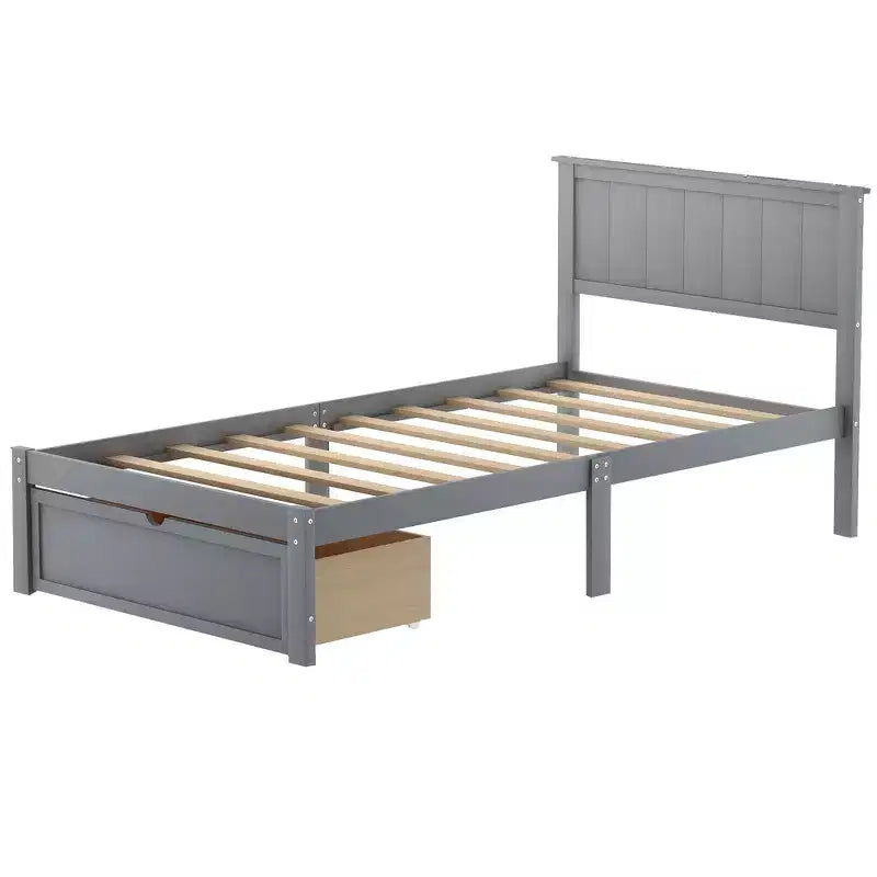 Lit plateforme double en bois avec tiroir de rangement
