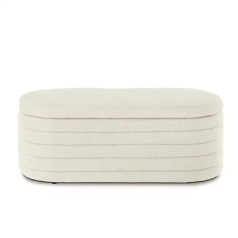 Banc de rangement ottoman ovale moderne de 109 cm de large, capitonné, avec charnière de sécurité, pour le pied de lit