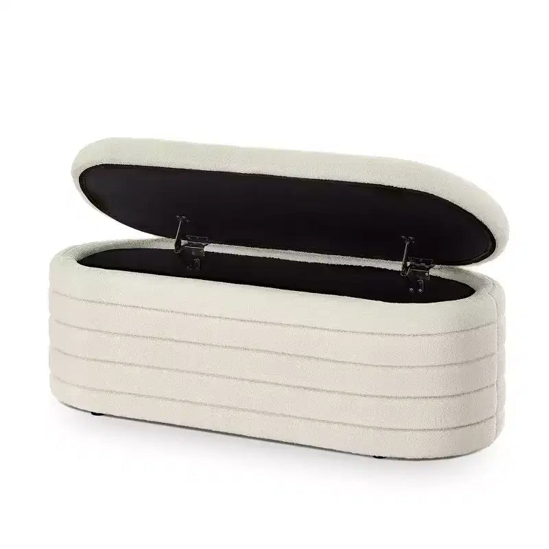 Banc de rangement ottoman ovale moderne de 109 cm de large, capitonné, avec charnière de sécurité, pour le pied de lit