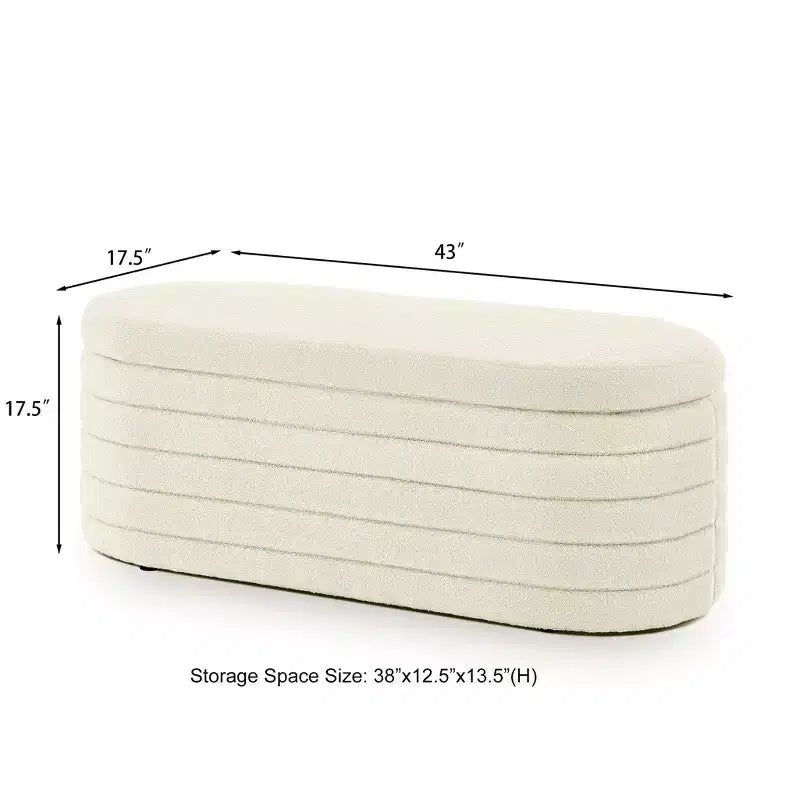 Banc de rangement ottoman ovale moderne de 109 cm de large, capitonné, avec charnière de sécurité, pour le pied de lit