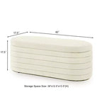 Banc de rangement ottoman ovale moderne de 109 cm de large, capitonné, avec charnière de sécurité, pour le pied de lit
