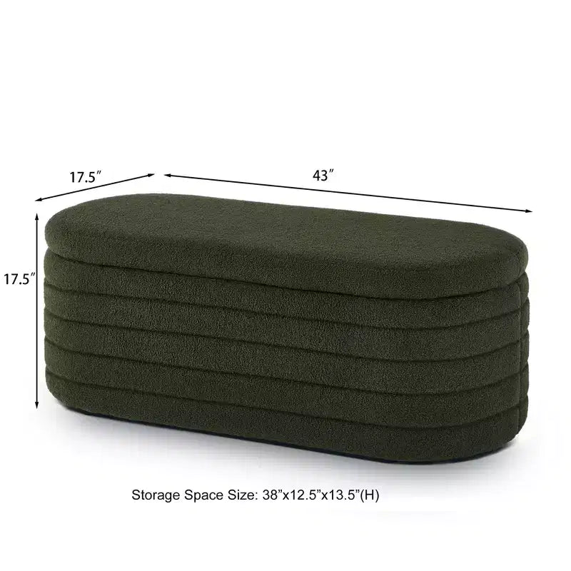 Banc de rangement ottoman ovale moderne de 109 cm de large, capitonné, avec charnière de sécurité, pour le pied de lit