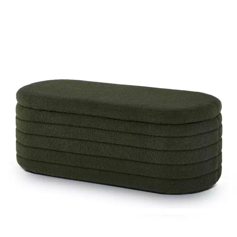 Banc de rangement ottoman ovale moderne de 109 cm de large, capitonné, avec charnière de sécurité, pour le pied de lit