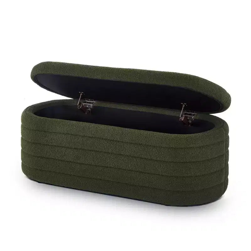 Banc de rangement ottoman ovale moderne de 109 cm de large, capitonné, avec charnière de sécurité, pour le pied de lit