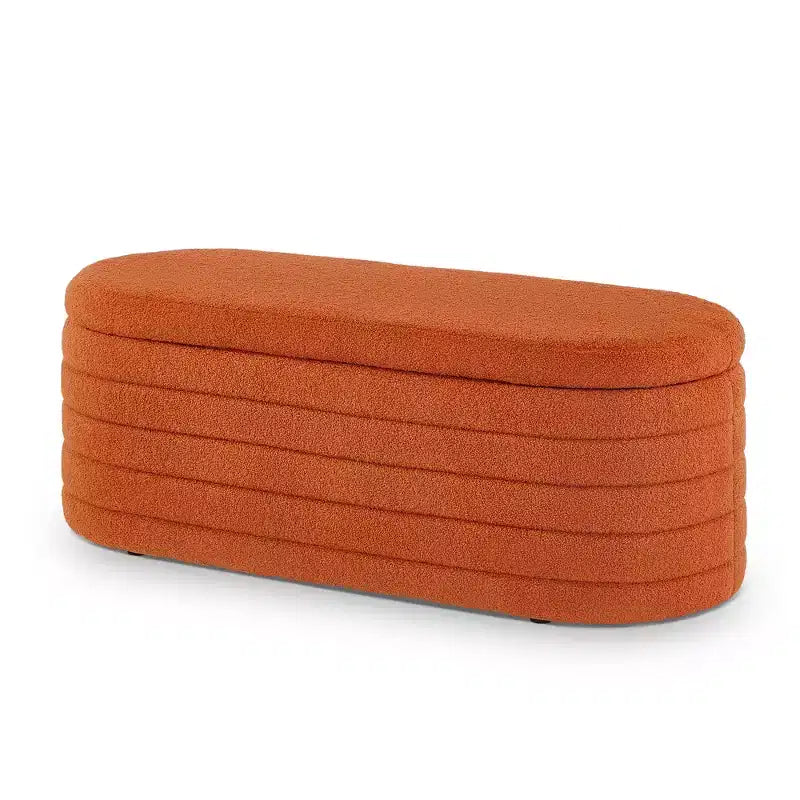 Banc de rangement ottoman ovale moderne de 109 cm de large, capitonné, avec charnière de sécurité, pour le pied de lit