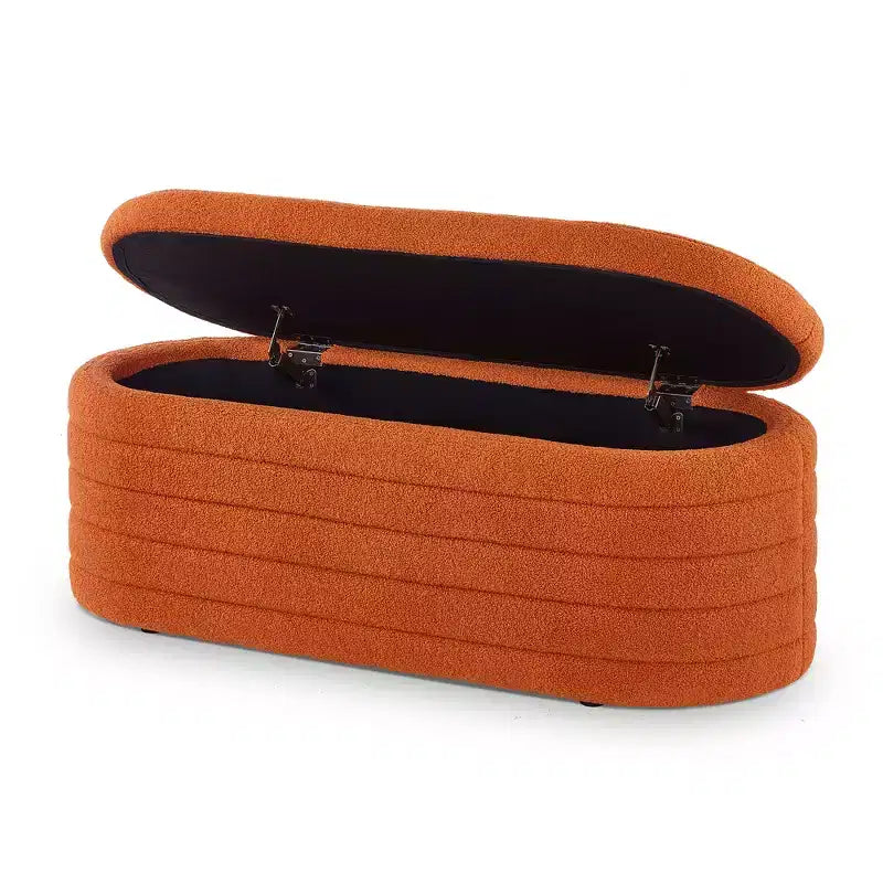 Banc de rangement ottoman ovale moderne de 109 cm de large, capitonné, avec charnière de sécurité, pour le pied de lit