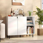 Buffet de cuisine avec étagères réglables, 2 portes, pieds en métal robustes, blanc