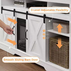 Meuble TV de cheminée pour 65''+, meuble de divertissement style ferme avec cheminée électrique de 23" avec télécommande et porte coulissante