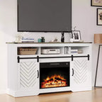 Meuble TV de cheminée pour 65''+, meuble de divertissement style ferme avec cheminée électrique de 23" avec télécommande et porte coulissante