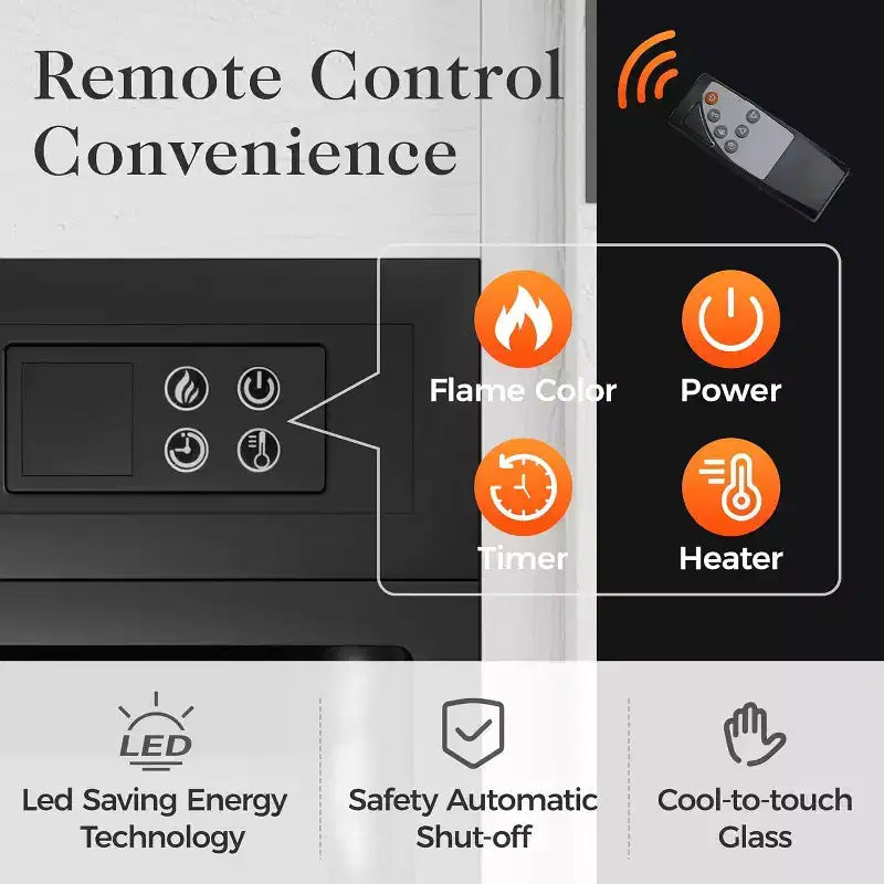 Meuble TV de cheminée pour 65''+, meuble de divertissement style ferme avec cheminée électrique de 23" avec télécommande et porte coulissante