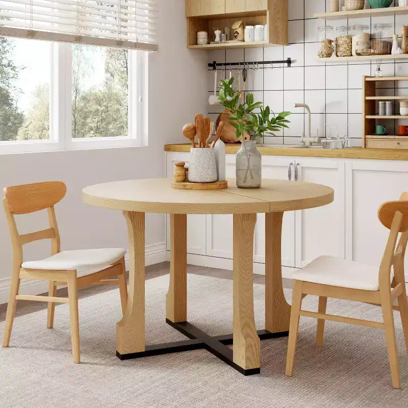 Table à manger ronde rustique avec piétement croisé 48 po