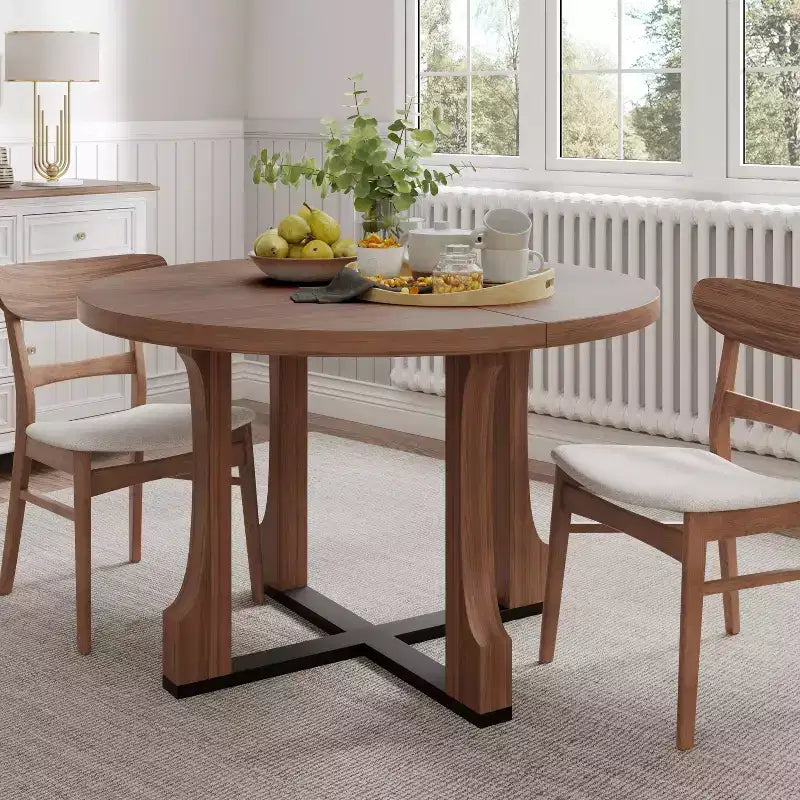 Table à manger ronde rustique avec piétement croisé 48 po