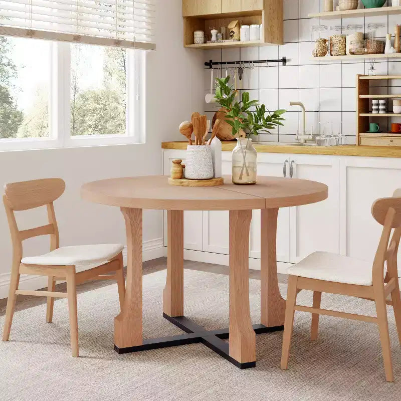 Table à manger ronde rustique avec piétement croisé 48 po