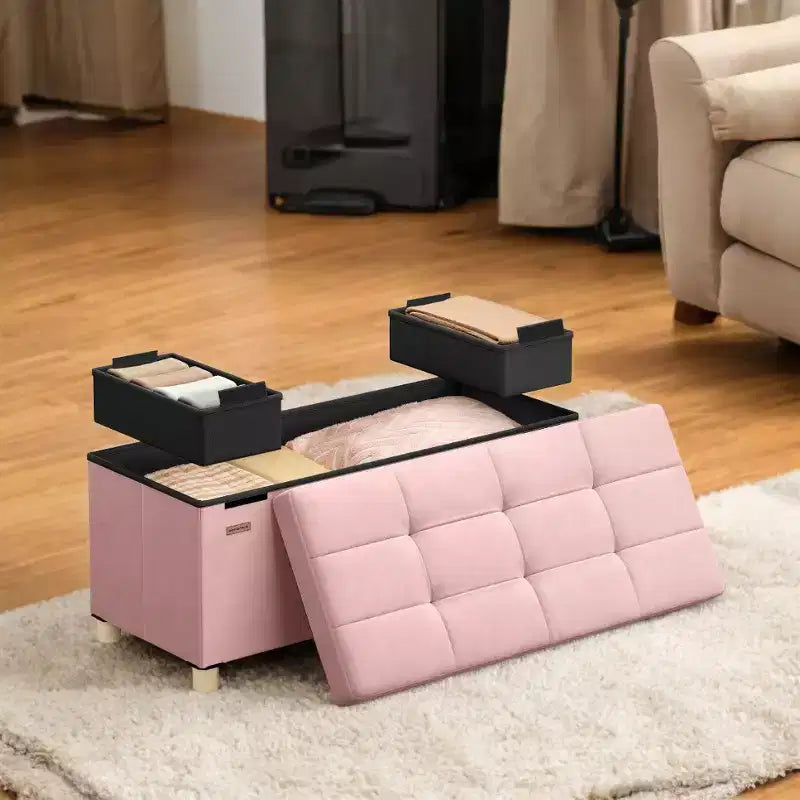Banc de rangement ottoman, Coffre de rangement avec couvercle, 38 x 76 x 38,5 cm, Repose-pieds, 77 L, pour Chambre, Salon