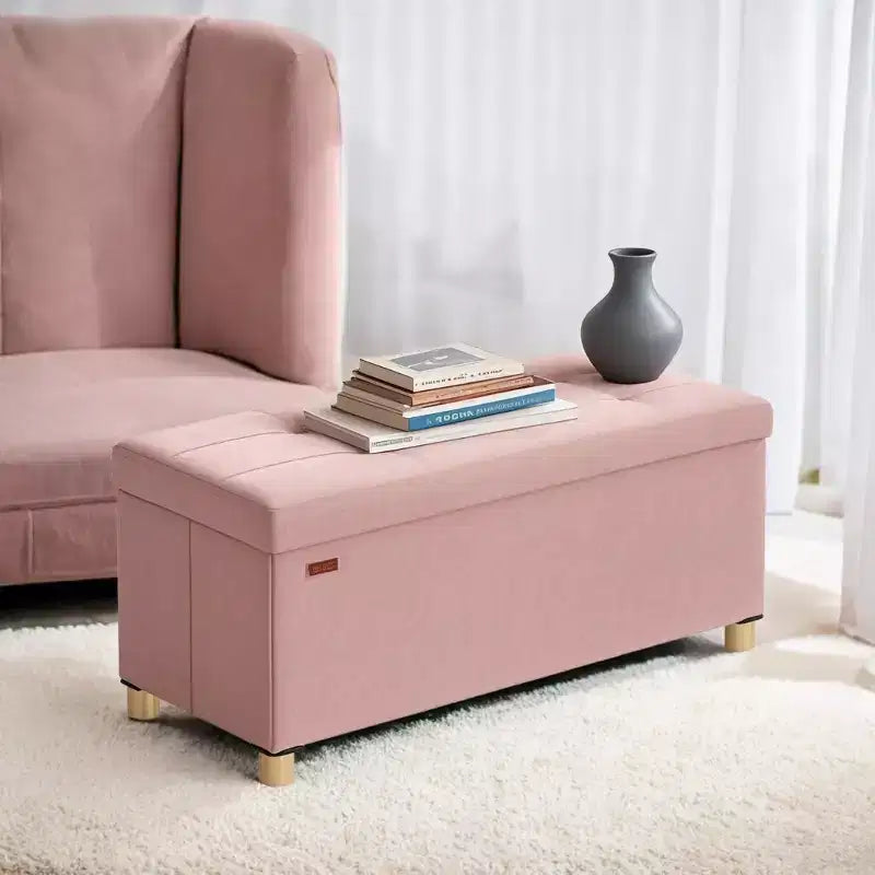 Banc de rangement ottoman, Coffre de rangement avec couvercle, 38 x 76 x 38,5 cm, Repose-pieds, 77 L, pour Chambre, Salon