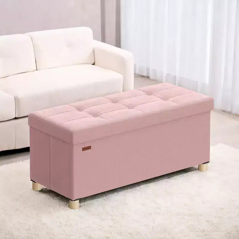 Banc de rangement ottoman, Coffre de rangement avec couvercle, 38 x 76 x 38,5 cm, Repose-pieds, 77 L, pour Chambre, Salon