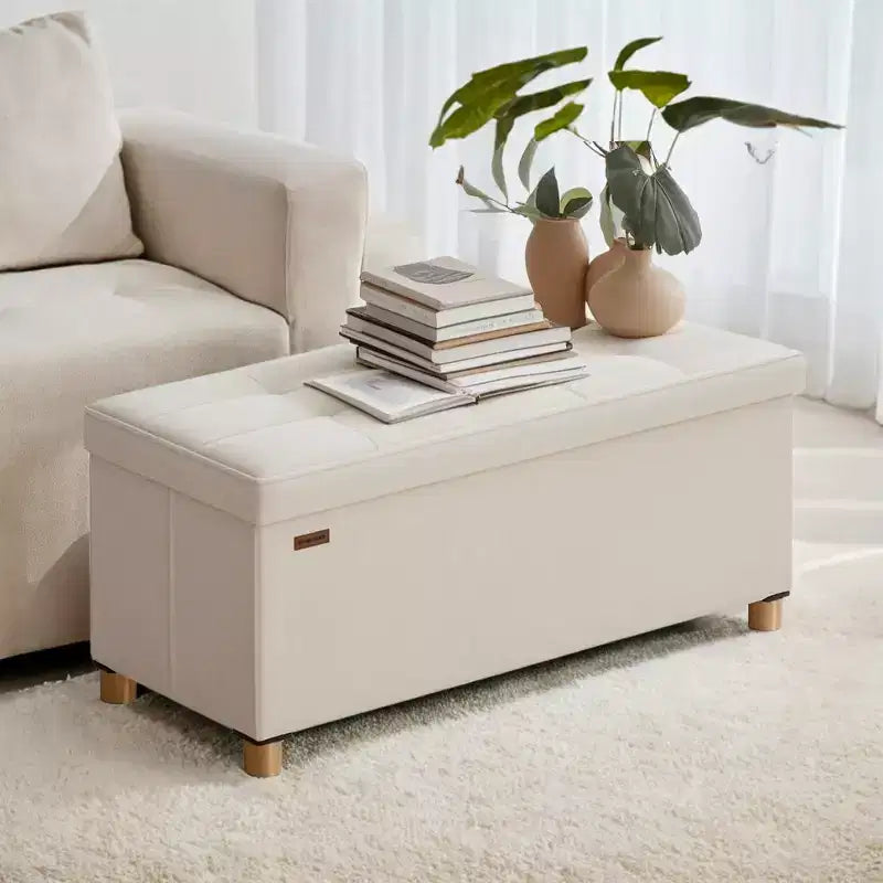 Banc de rangement ottoman, Coffre de rangement avec couvercle, 38 x 76 x 38,5 cm, Repose-pieds, 77 L, pour Chambre, Salon