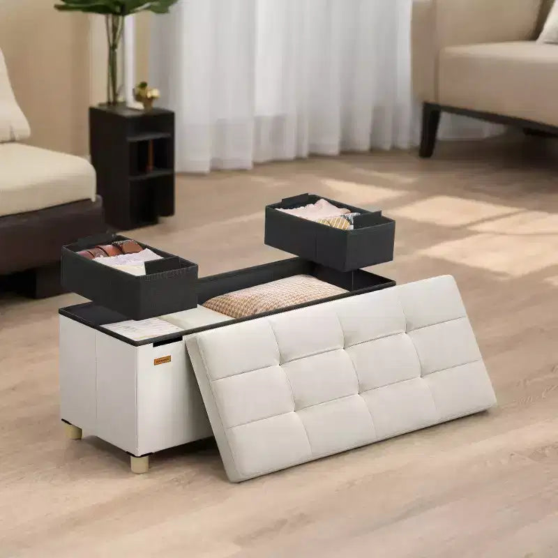 Banc de rangement ottoman, Coffre de rangement avec couvercle, 38 x 76 x 38,5 cm, Repose-pieds, 77 L, pour Chambre, Salon