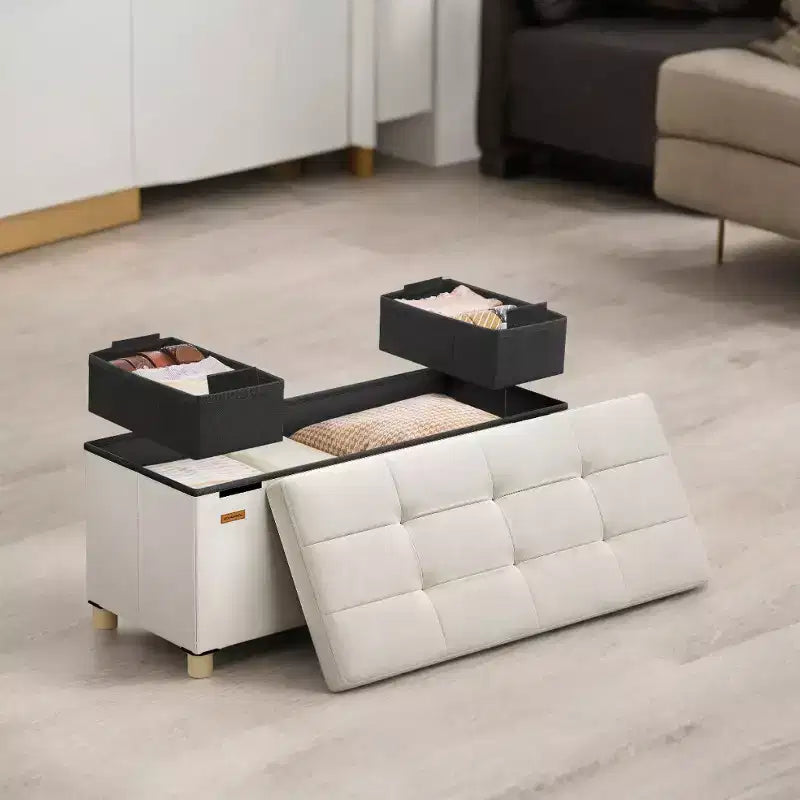 Banc de rangement ottoman, Coffre de rangement avec couvercle, 38 x 76 x 38,5 cm, Repose-pieds, 77 L, pour Chambre, Salon