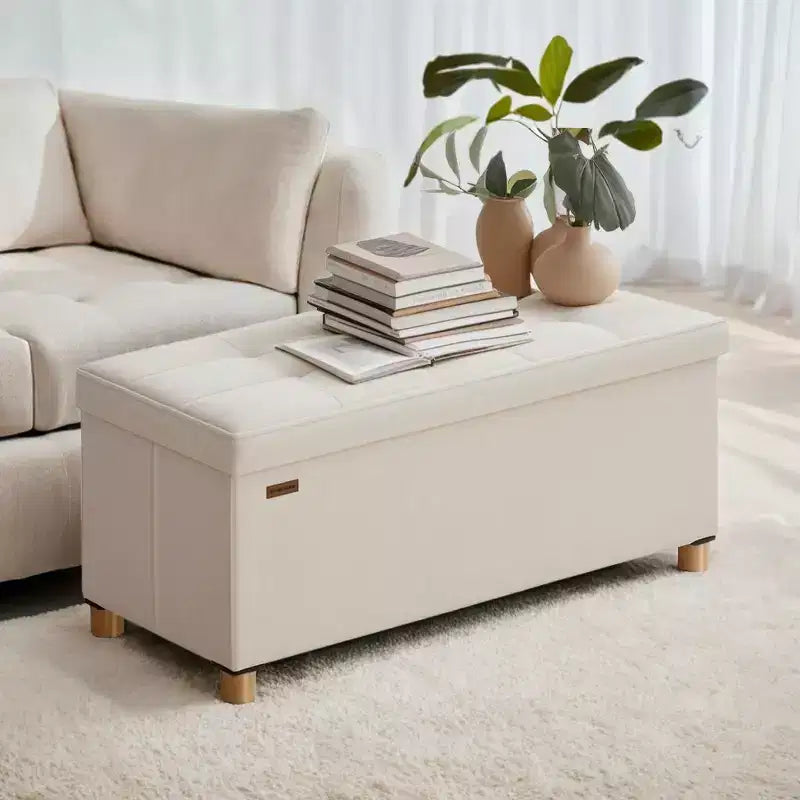 Banc de rangement ottoman, Coffre de rangement avec couvercle, 38 x 76 x 38,5 cm, Repose-pieds, 77 L, pour Chambre, Salon