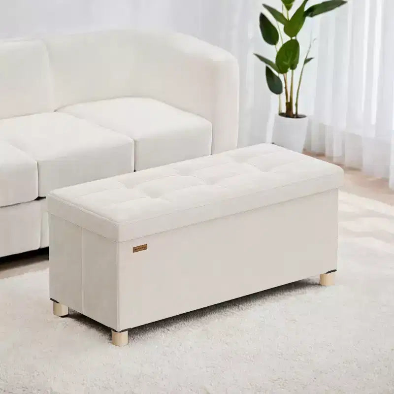 Banc de rangement ottoman, Coffre de rangement avec couvercle, 38 x 76 x 38,5 cm, Repose-pieds, 77 L, pour Chambre, Salon