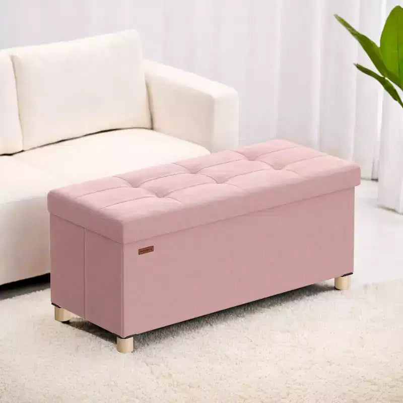 Banc de rangement ottoman, Coffre de rangement avec couvercle, 38 x 76 x 38,5 cm, Repose-pieds, 77 L, pour Chambre, Salon