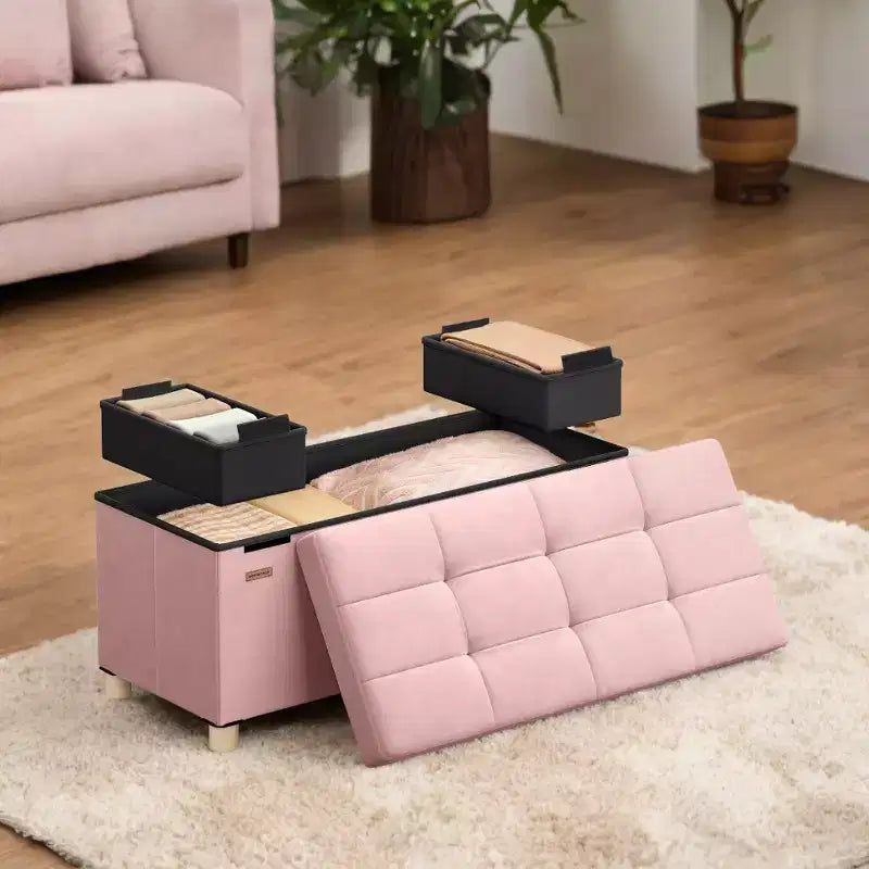 Banc de rangement ottoman, Coffre de rangement avec couvercle, 38 x 76 x 38,5 cm, Repose-pieds, 77 L, pour Chambre, Salon
