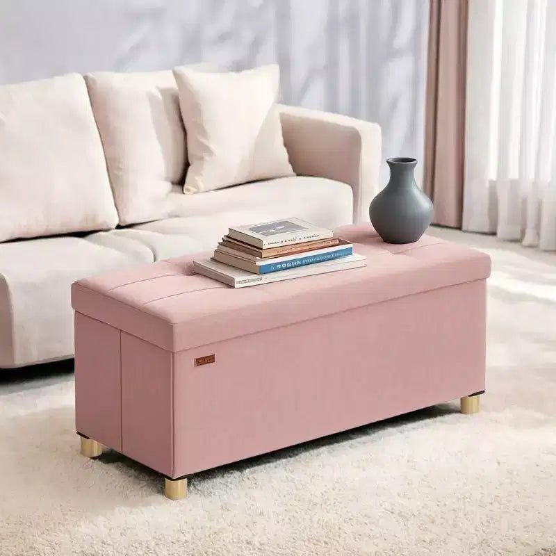 Banc de rangement ottoman, Coffre de rangement avec couvercle, 38 x 76 x 38,5 cm, Repose-pieds, 77 L, pour Chambre, Salon