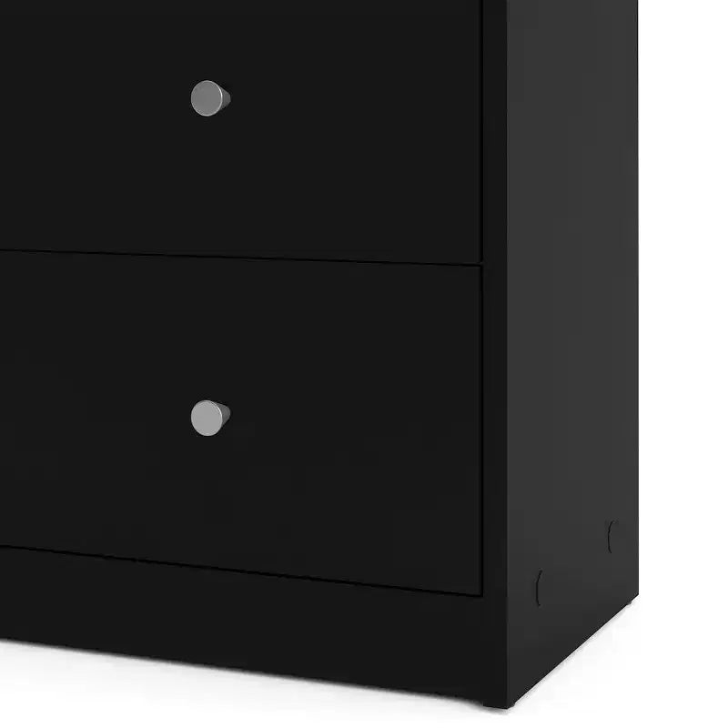Commode double noire à 6 tiroirs – Large commode de rangement de chambre à coucher avec poignées métalliques