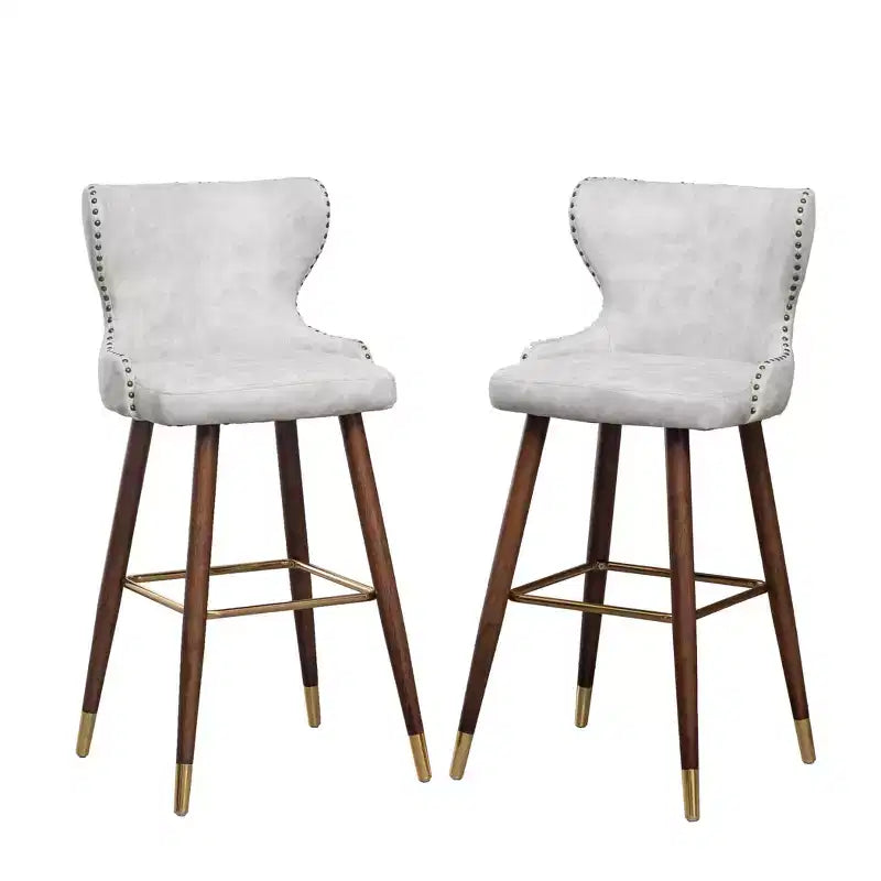 Lot de 2 tabourets de bar capitonnés en similicuir avec clous décoratifs, style Mid-Century Modern, blancs